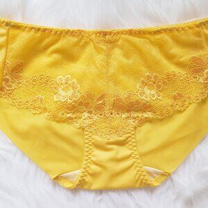 Seamless bright yellow floral lace bikini panty